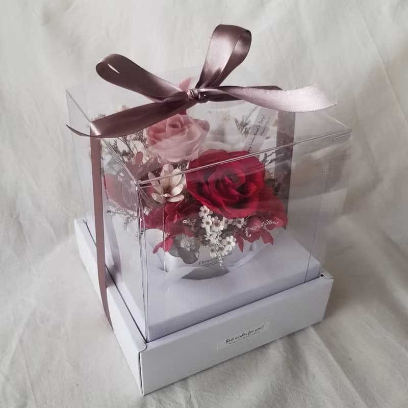 2朵永生花+蓪草乾燥花|微醺泡泡粉玫瑰|夢幻玫瑰花 生日禮物