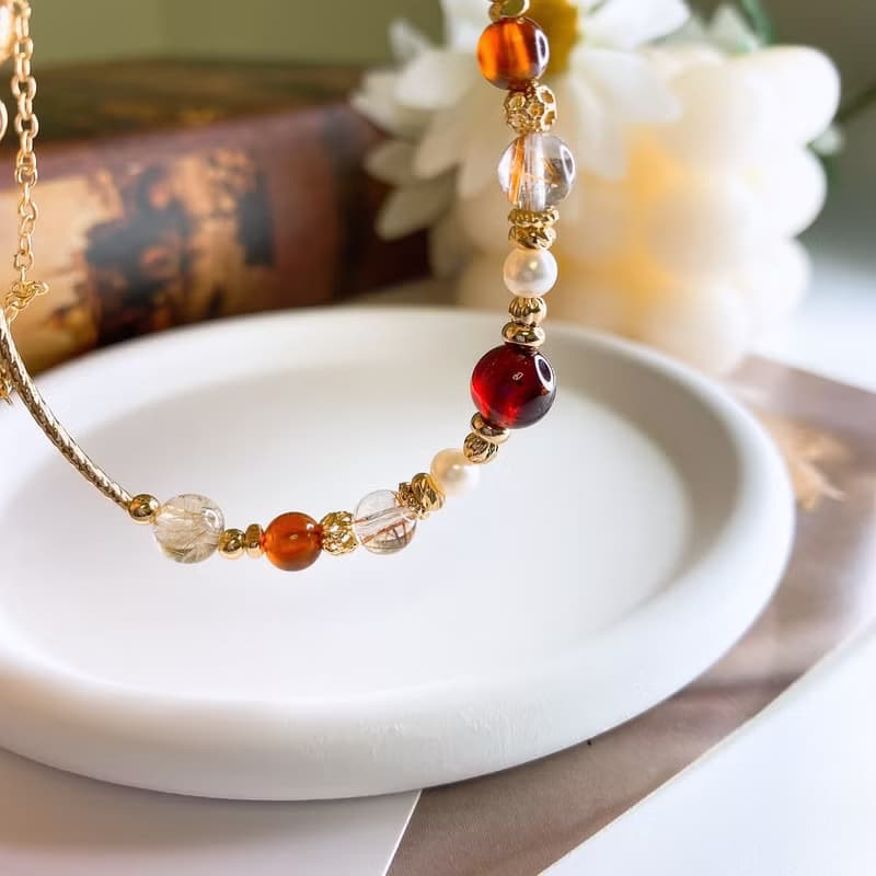 扶桑 石榴石 銅髮晶 金髮晶 天然珍珠 水晶天然石磁吸扣手鍊手環