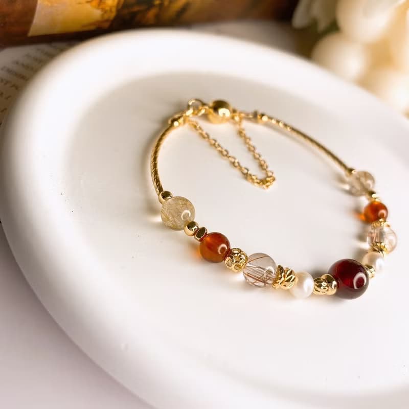 扶桑 石榴石 銅髮晶 金髮晶 天然珍珠 水晶天然石磁吸扣手鍊手環