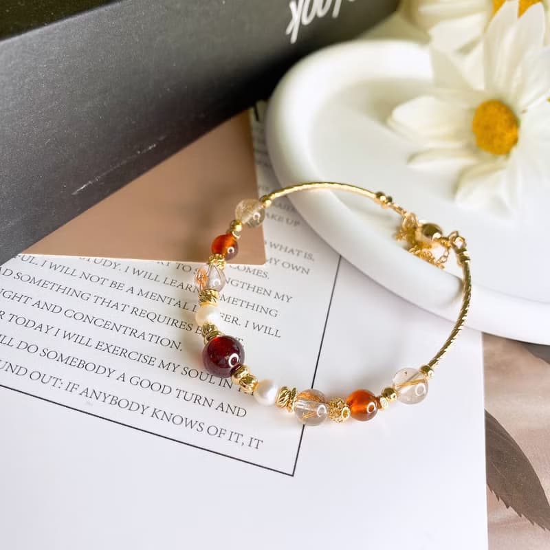 扶桑 石榴石 銅髮晶 金髮晶 天然珍珠 水晶天然石磁吸扣手鍊手環