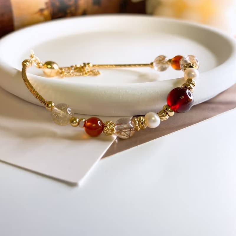 扶桑 石榴石 銅髮晶 金髮晶 天然珍珠 水晶天然石磁吸扣手鍊手環
