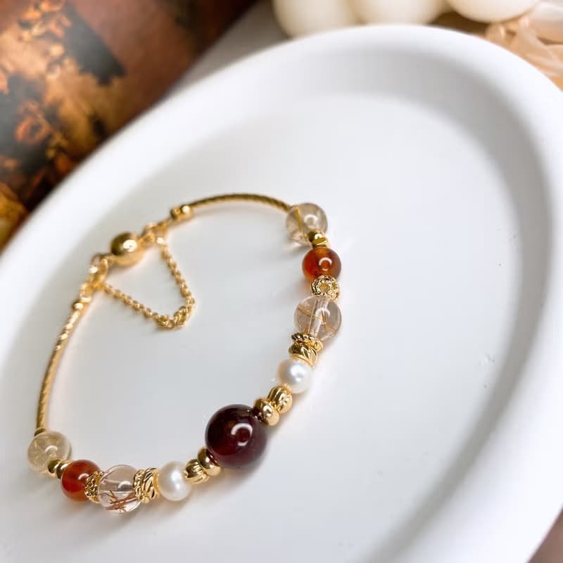 扶桑 石榴石 銅髮晶 金髮晶 天然珍珠 水晶天然石磁吸扣手鍊手環