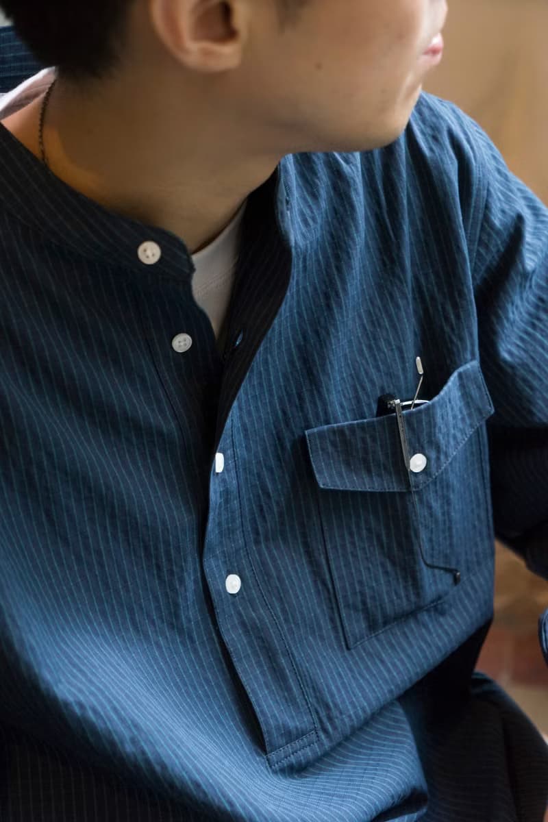 SHIRT 藍綠配色泡泡紗質感襯衫 寬鬆套頭舒適休閒條紋輕薄長袖衫