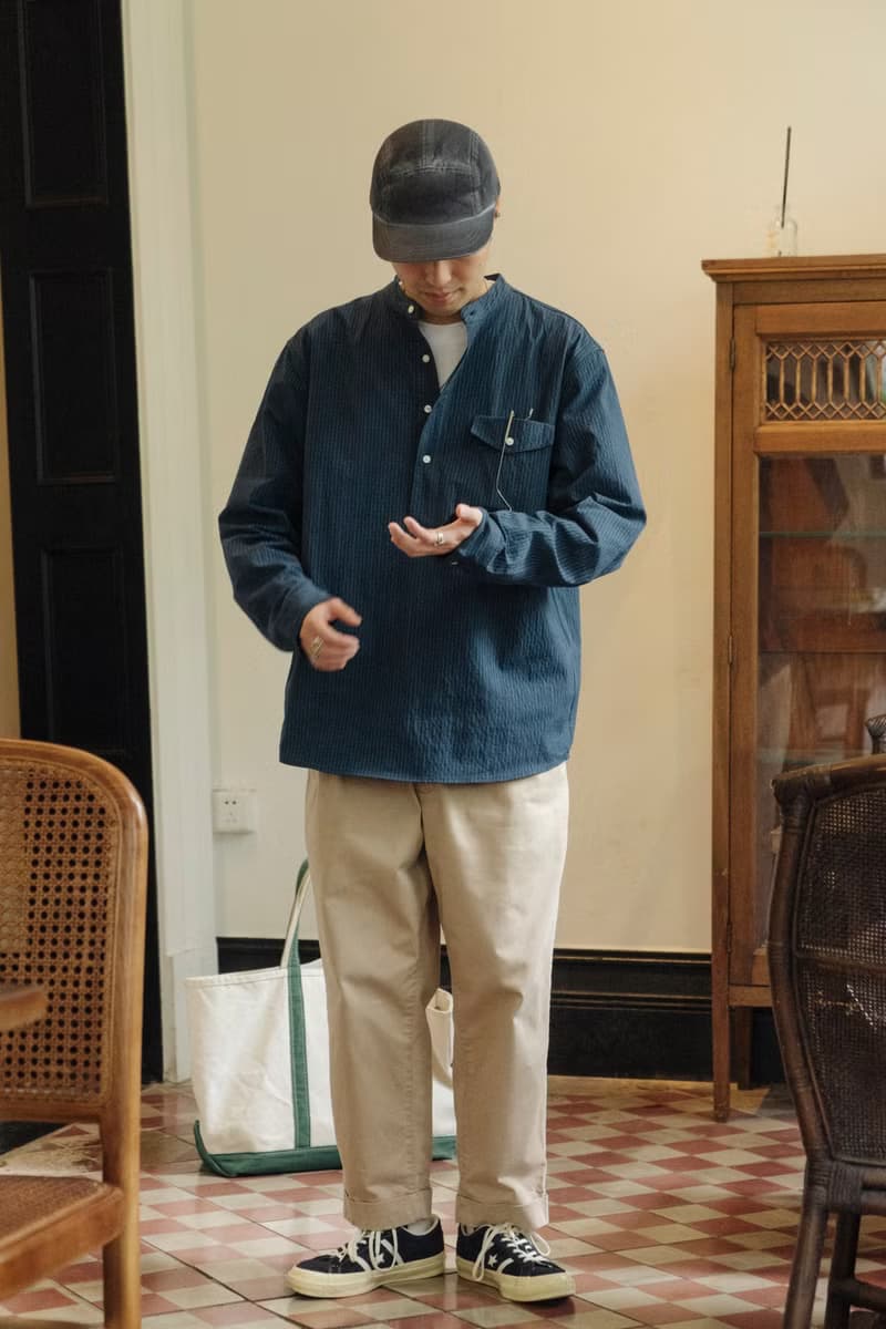 SHIRT 藍綠配色泡泡紗質感襯衫 寬鬆套頭舒適休閒條紋輕薄長袖衫