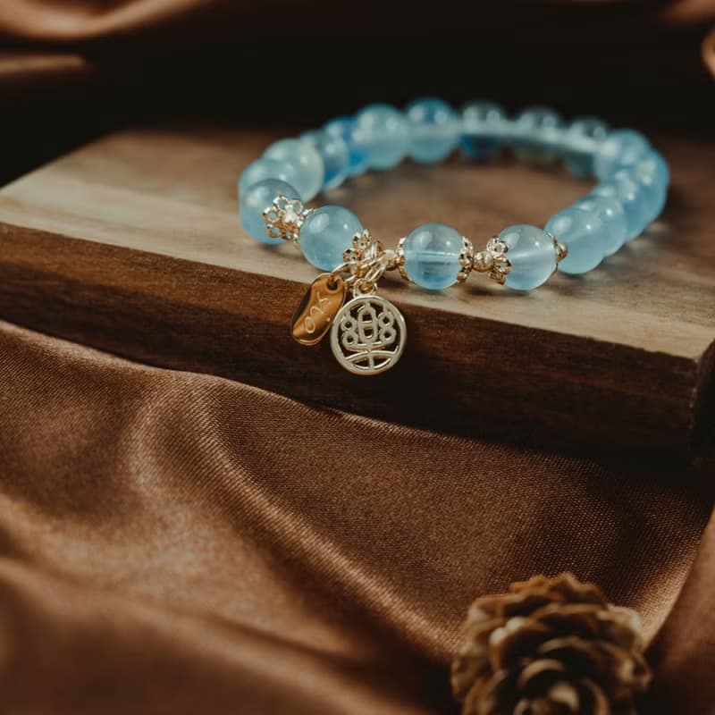 【珠璣】平安喜樂-海藍寶中文字手鍊