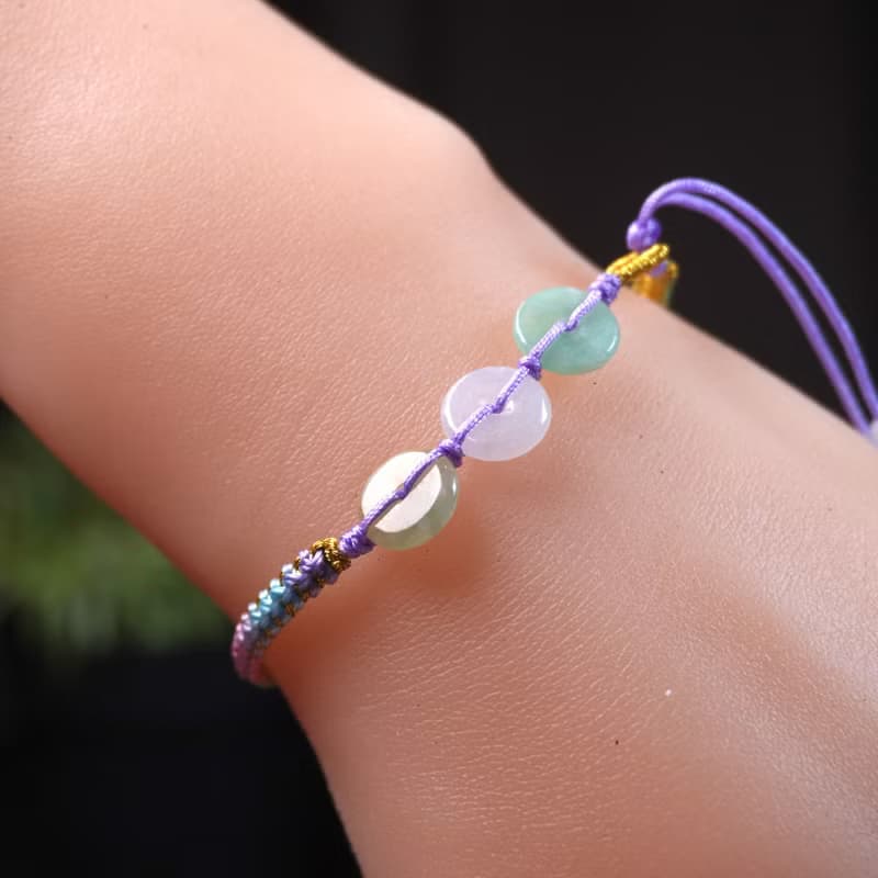 【願‧平安】冰種翡翠平安扣編織手鍊 | 天然緬甸A貨翡翠 | 送禮