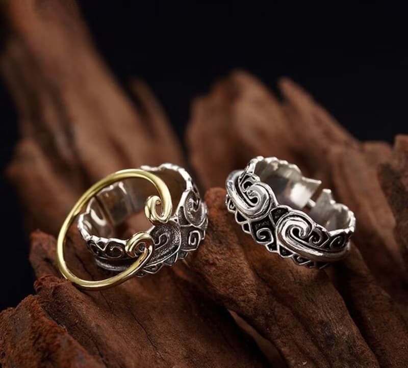 S 925 Sterling Silver Jewelry Handmade Engrave Vintage Open Rings Lovers Ethnic