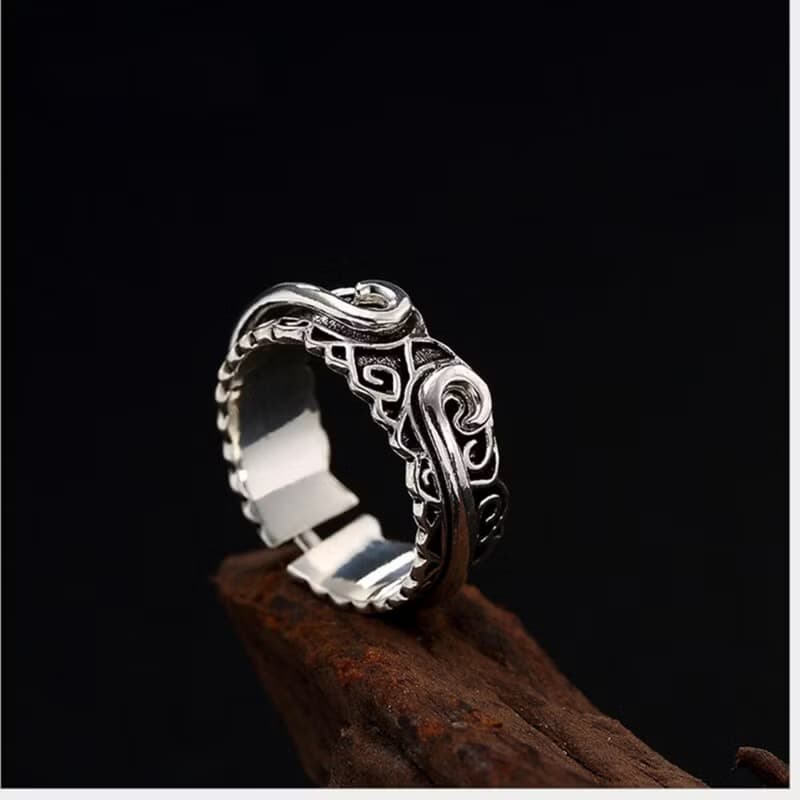 S 925 Sterling Silver Jewelry Handmade Engrave Vintage Open Rings Lovers Ethnic