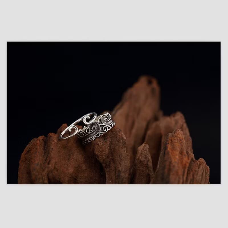 S 925 Sterling Silver Jewelry Handmade Engrave Vintage Open Rings Lovers Ethnic