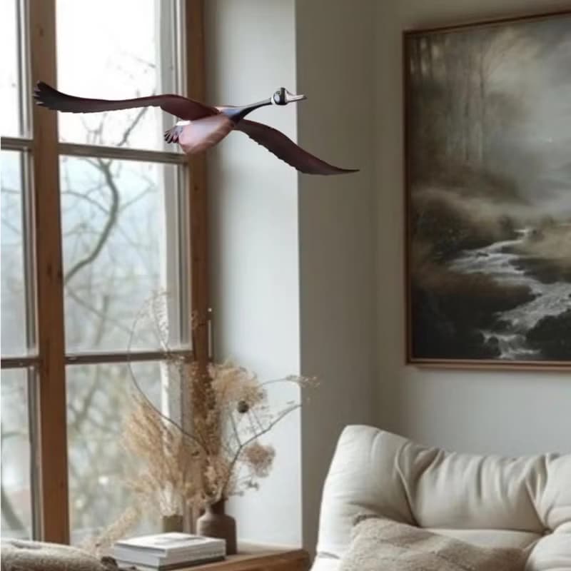 加拿大灰鵝木雕吊飾, 手工雕刻飛鳥, 居家藝術裝飾