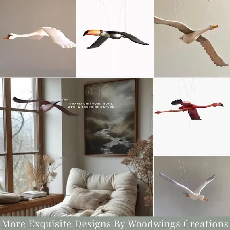加拿大灰鵝木雕吊飾, 手工雕刻飛鳥, 居家藝術裝飾