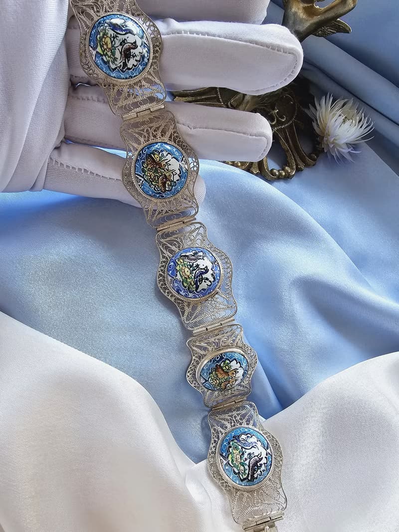 義大利手工純銀掐絲纍絲手繪動物禽鳥手鍊/美國西洋古董飾品