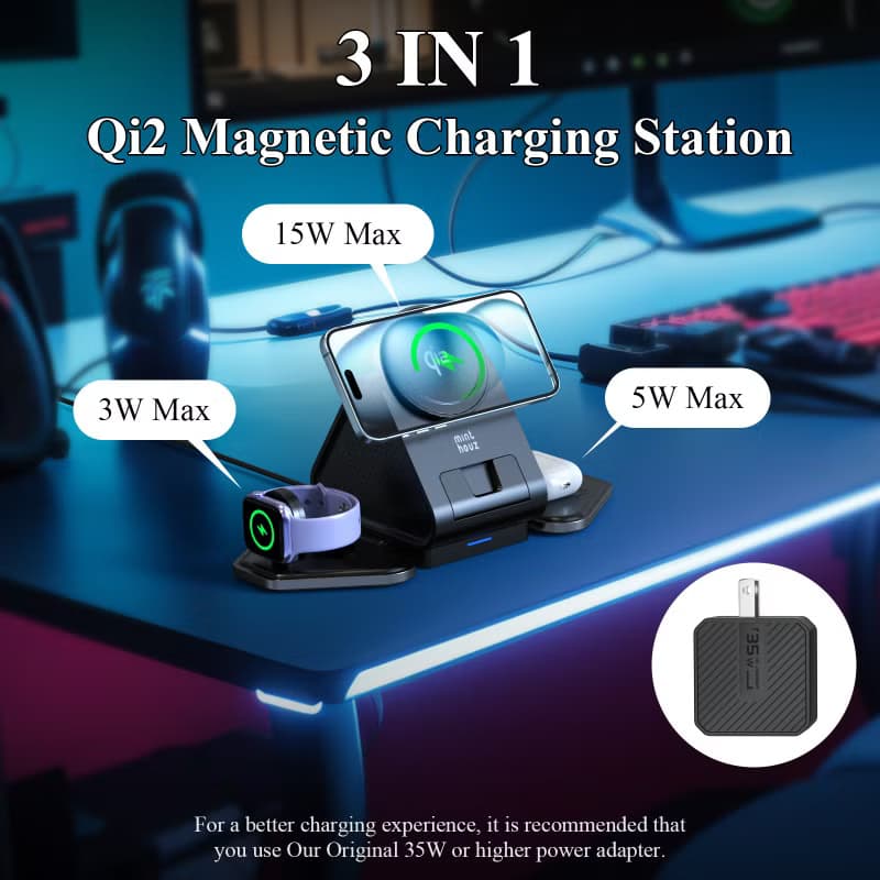 3 in 1 Qi2 認證磁性無線充電座 MT-M315A