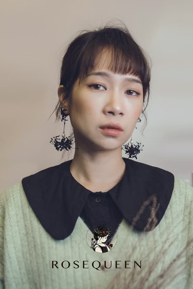 黑色彼岸花忘情花 水晶花樹脂花球耳環 淡水珍珠對稱耳針耳夾