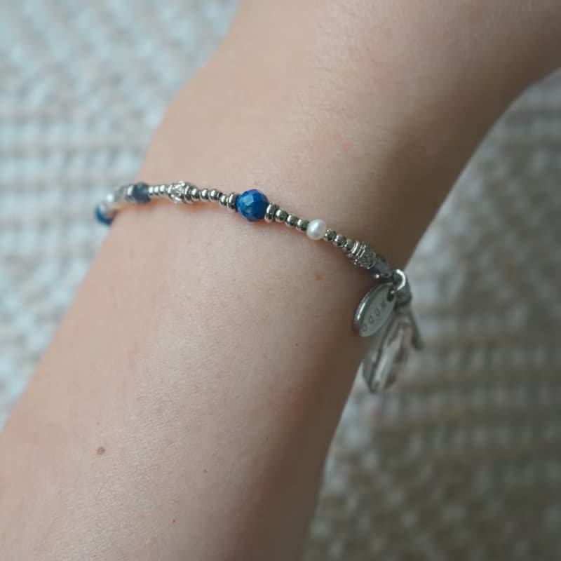 ll 水鏡藍夢 ll  白水晶 菫青石 青金石 淡水珍珠 手鍊 BR-00033