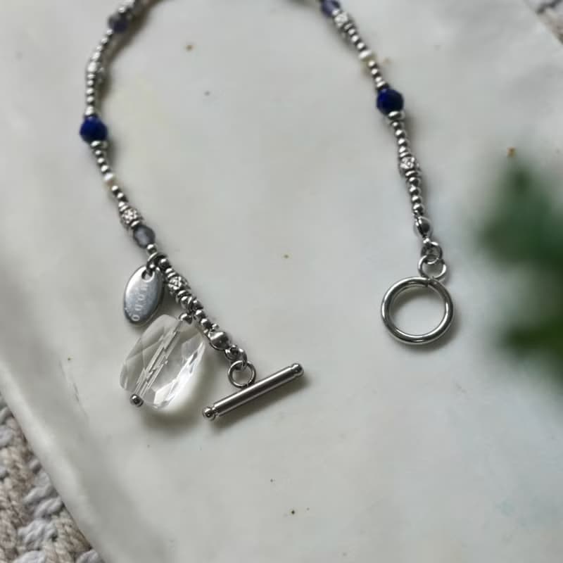 ll 水鏡藍夢 ll  白水晶 菫青石 青金石 淡水珍珠 手鍊 BR-00033