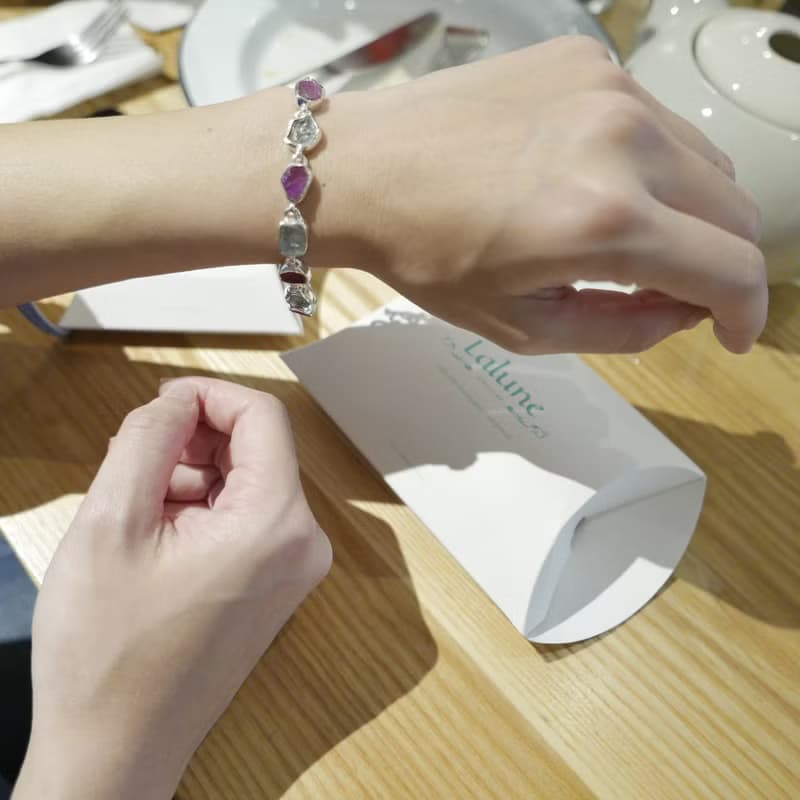 原礦系列 || 相間跳躍 || 925銀 紅寶石與海藍寶手鍊