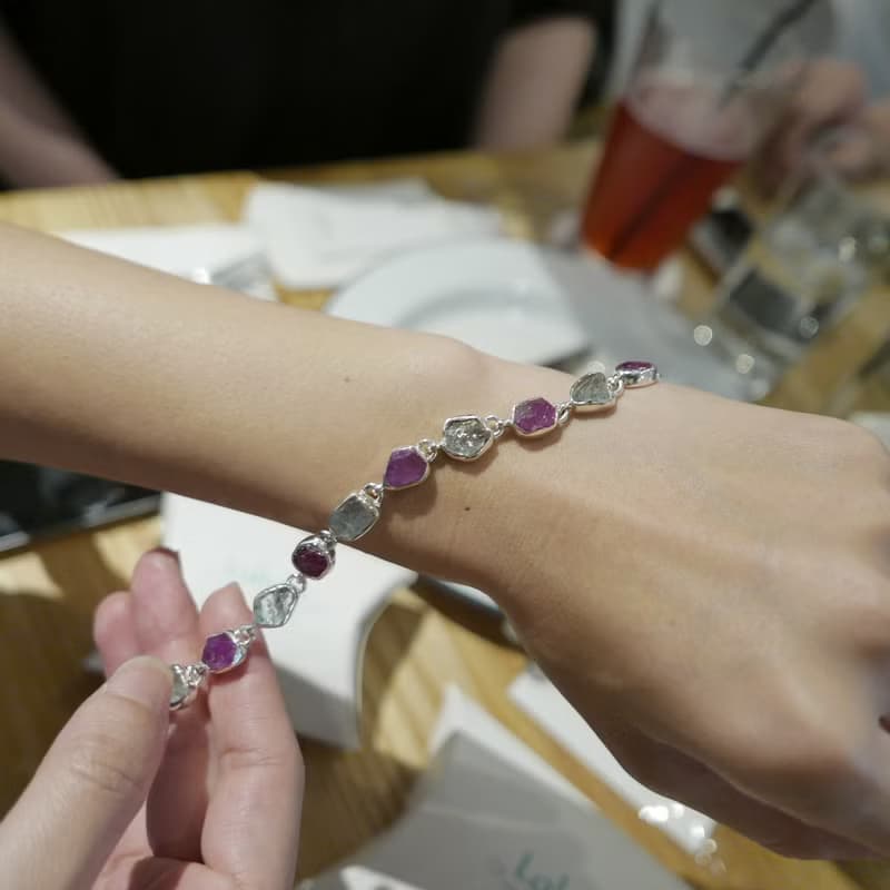 原礦系列 || 相間跳躍 || 925銀 紅寶石與海藍寶手鍊