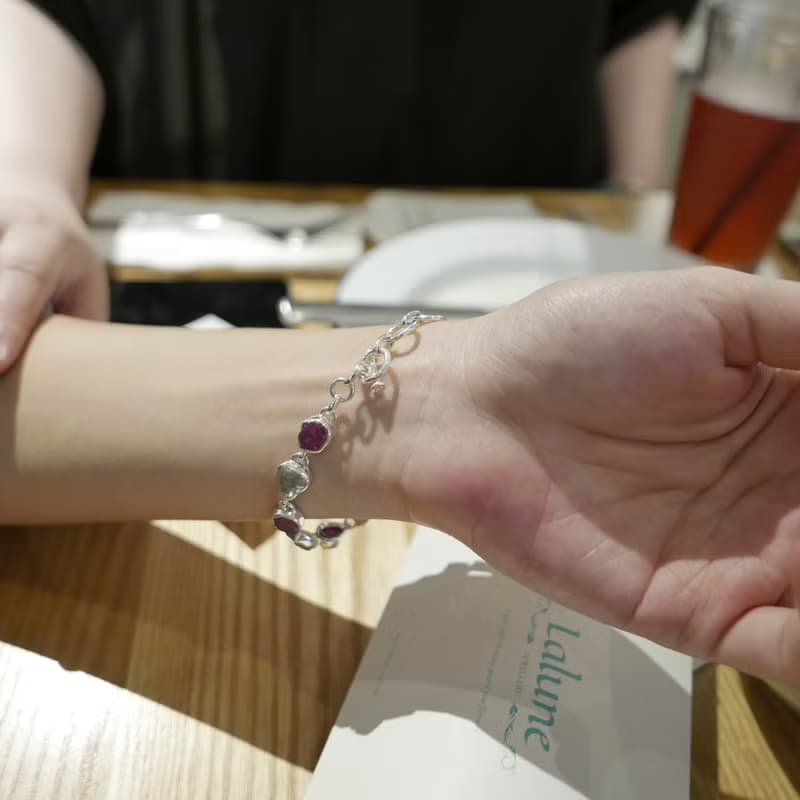 原礦系列 || 相間跳躍 || 925銀 紅寶石與海藍寶手鍊