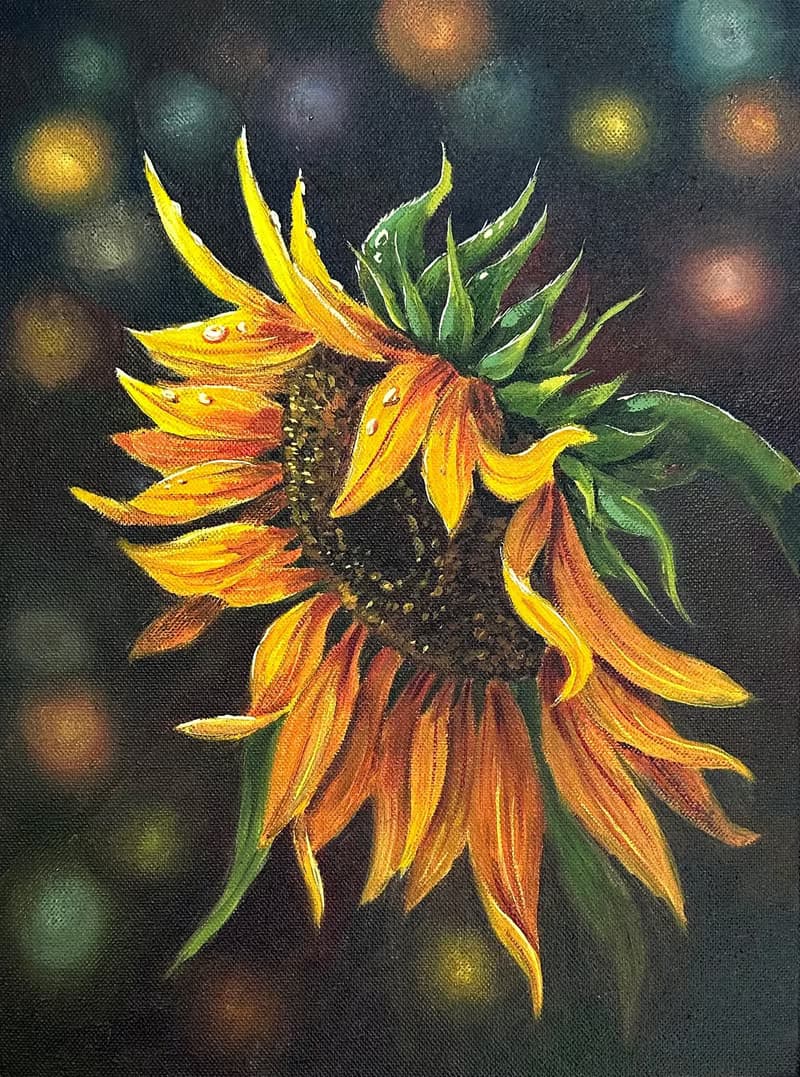 Bright Oil Painting with Sunflower