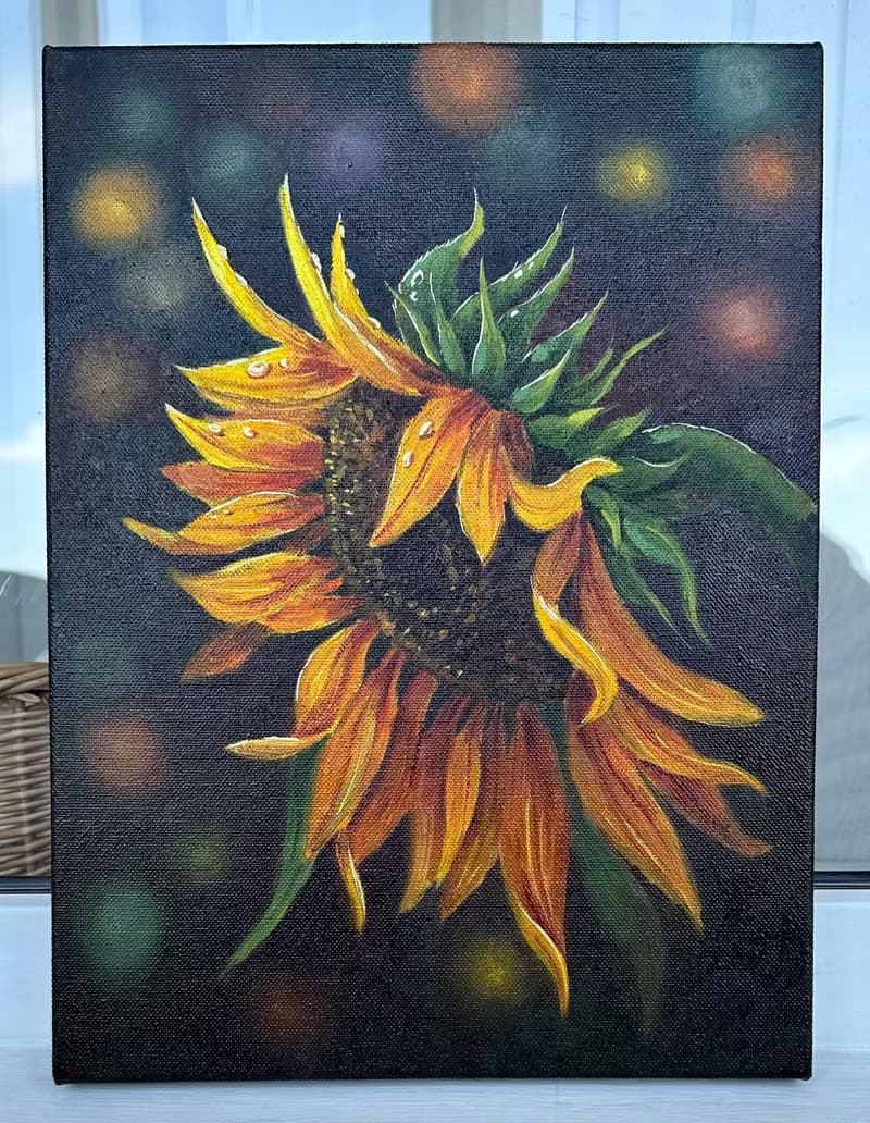 Bright Oil Painting with Sunflower