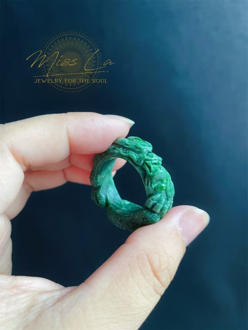 天然翡翠 手工龍戒 危地馬拉 雕刻戒指 內徑20.2mm 招財霸王 ring