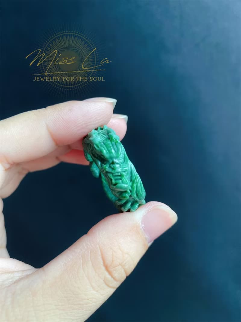 天然翡翠 手工龍戒 危地馬拉 雕刻戒指 內徑20.2mm 招財霸王 ring