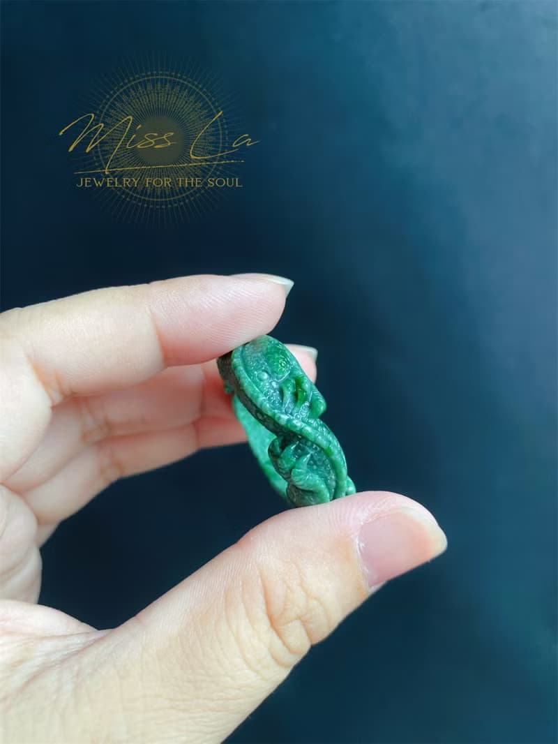 天然翡翠 手工龍戒 危地馬拉 雕刻戒指 內徑20.2mm 招財霸王 ring