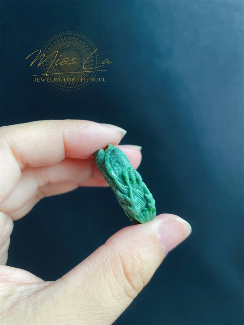天然翡翠 手工龍戒 危地馬拉 雕刻戒指 內徑20.2mm 招財霸王 ring