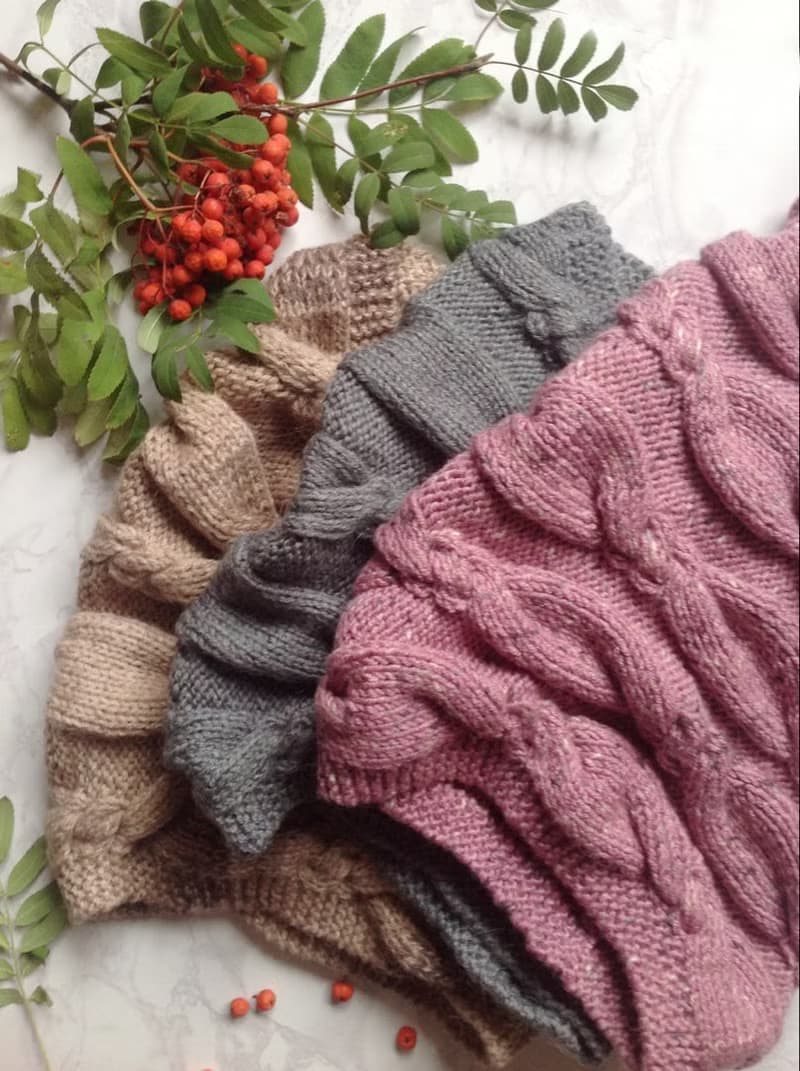 Hand knitted snood scarf for women.