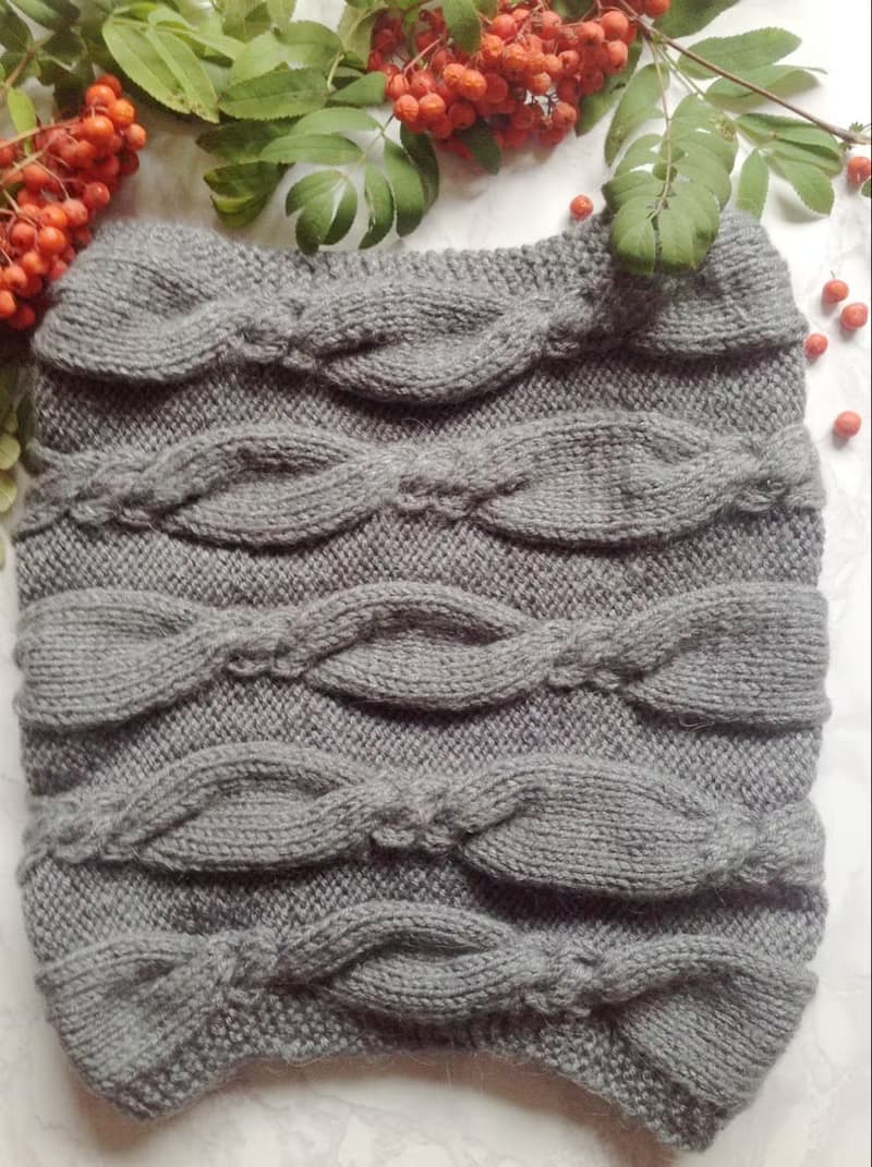Hand knitted snood scarf for women.