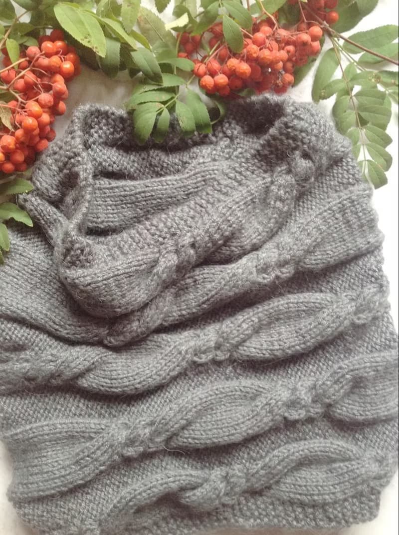 Hand knitted snood scarf for women.