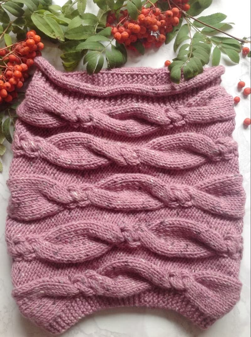 Hand knitted snood scarf for women.