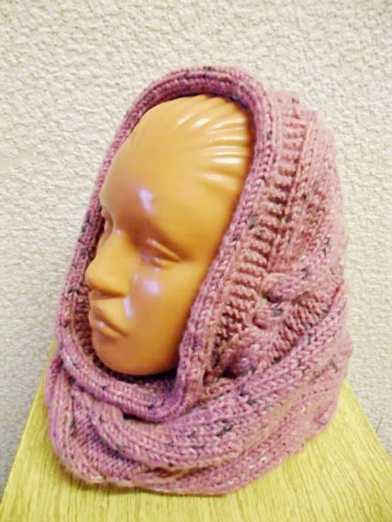 Hand knitted snood scarf for women.