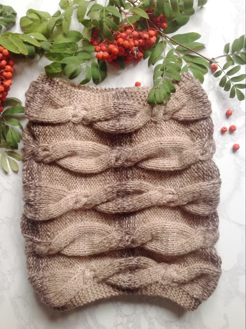 Hand knitted snood scarf for women.