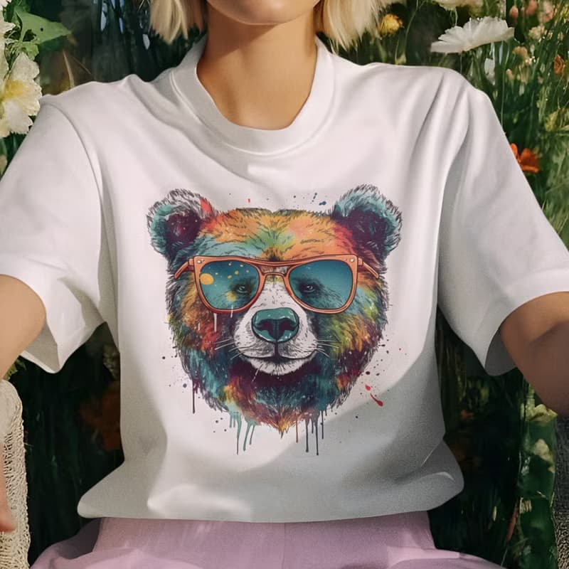 Watercolor Bear 中性短袖T恤 白色 水彩熊禮物穿搭快速出貨新品