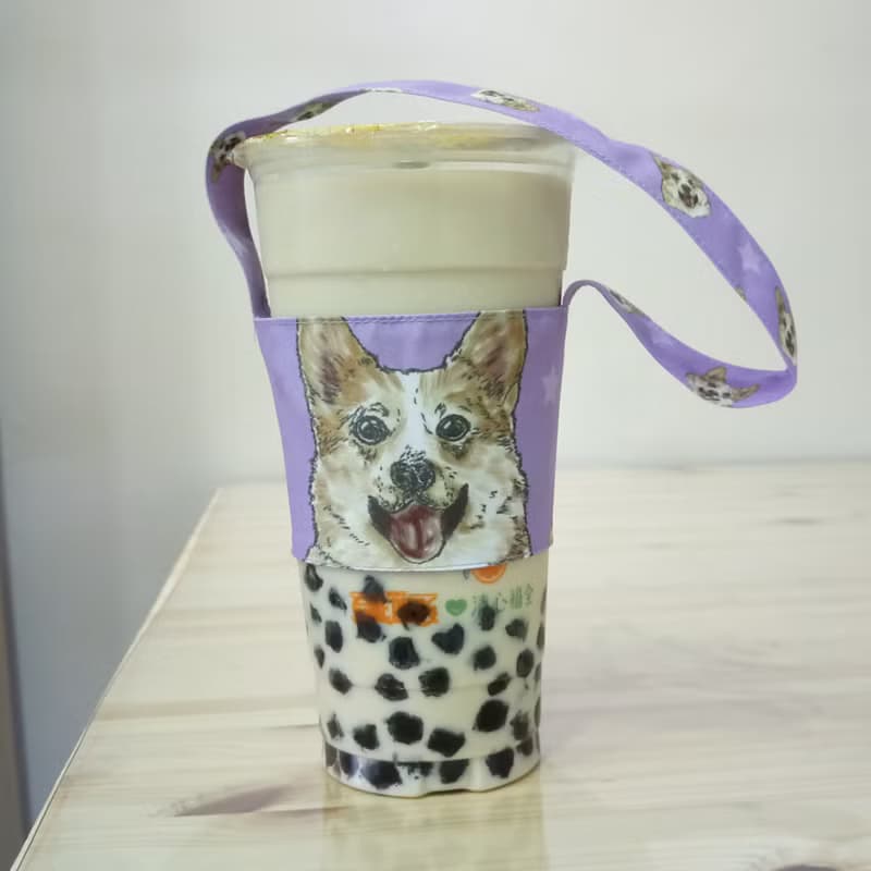 柯基-雙面飲料杯套-狗狗素描系列~雙面飲料提袋