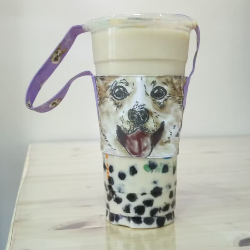 柯基-雙面飲料杯套-狗狗素描系列~雙面飲料提袋