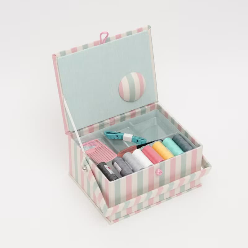 Vintage stripe sewing kit M Storage box