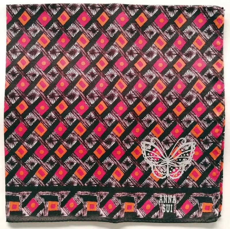 Anna Sui Vintage Handkerchief Butterfly Pink Motif 19.5 x 18 inches