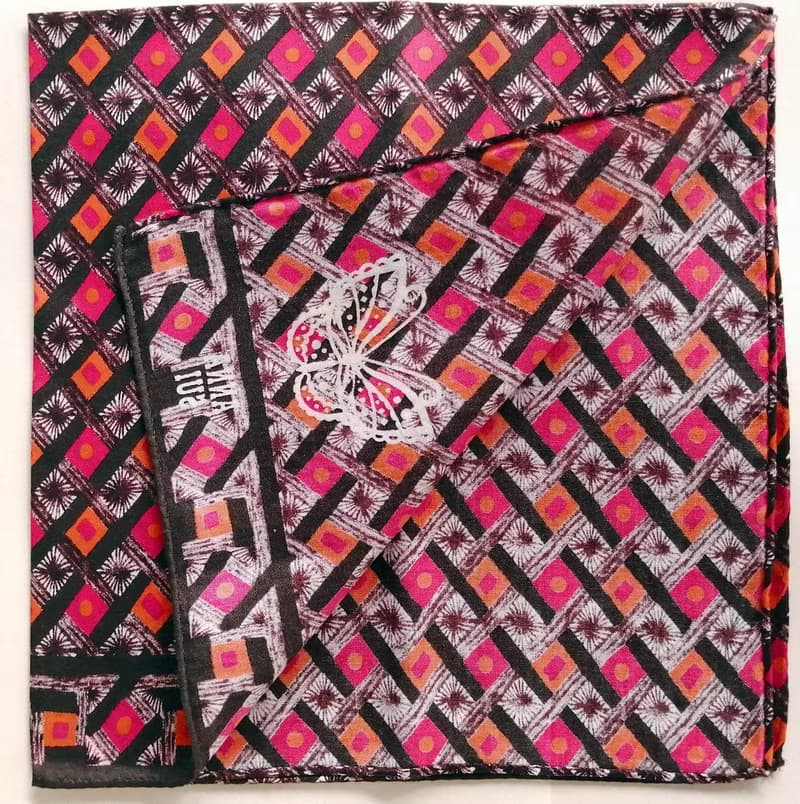 Anna Sui Vintage Handkerchief Butterfly Pink Motif 19.5 x 18 inches