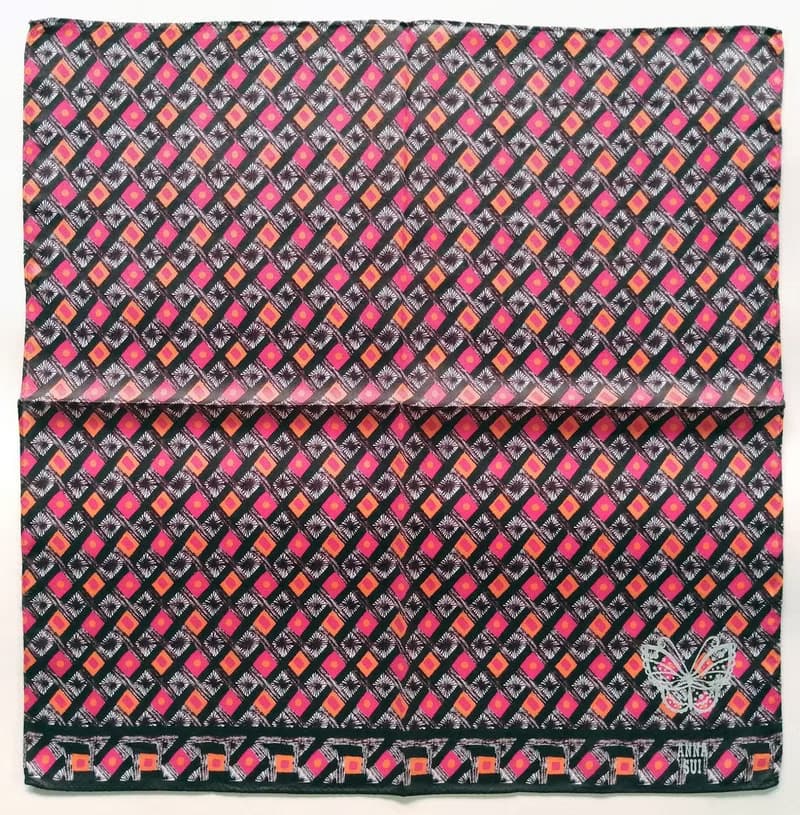Anna Sui Vintage Handkerchief Butterfly Pink Motif 19.5 x 18 inches