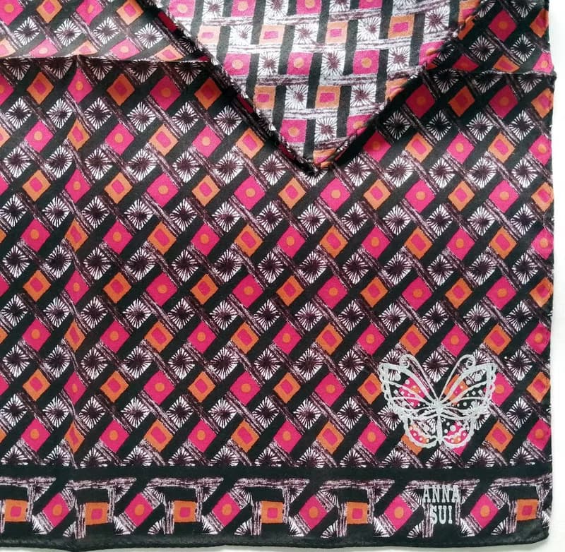 Anna Sui Vintage Handkerchief Butterfly Pink Motif 19.5 x 18 inches