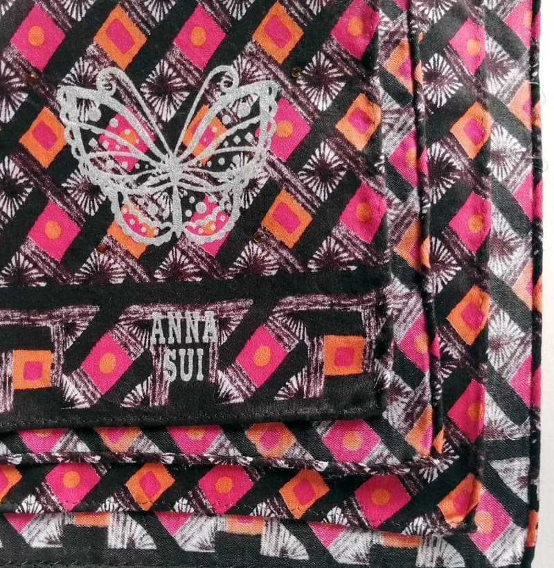 Anna Sui Vintage Handkerchief Butterfly Pink Motif 19.5 x 18 inches