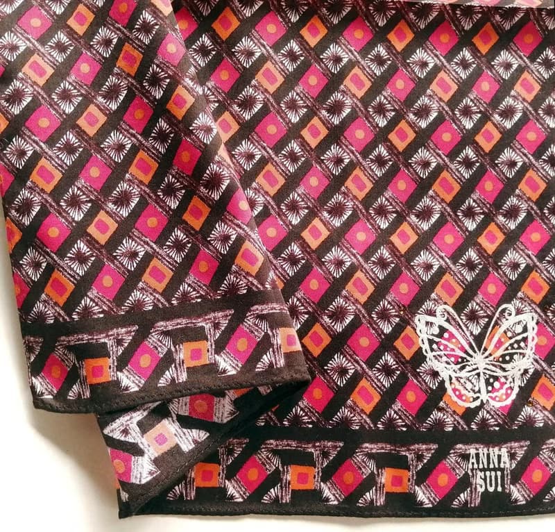 Anna Sui Vintage Handkerchief Butterfly Pink Motif 19.5 x 18 inches