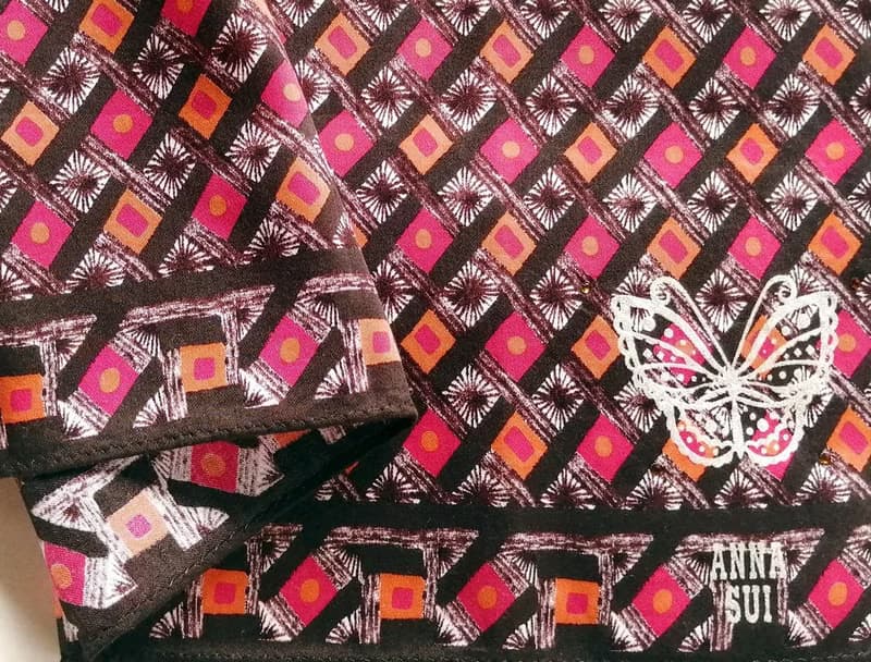 Anna Sui Vintage Handkerchief Butterfly Pink Motif 19.5 x 18 inches