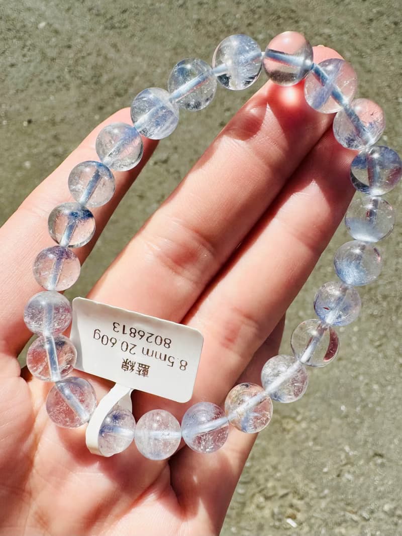 小精品天然藍線石水晶8.5mm20.60g防甲狀腺亢進加強表達能力