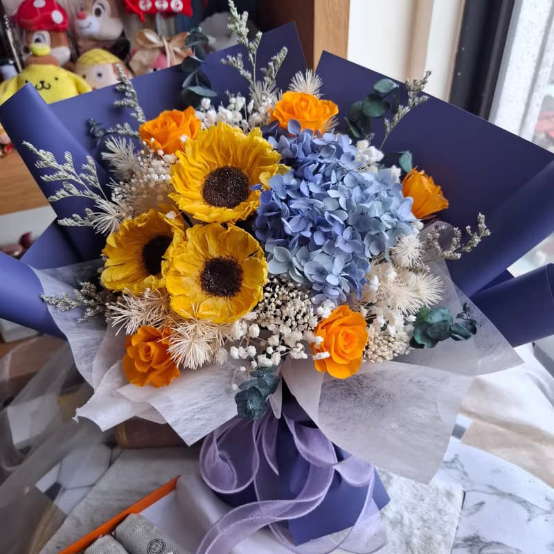 韓系永生向日葵繡球花束 向日葵花束 男士花束 畢業 父親節花束