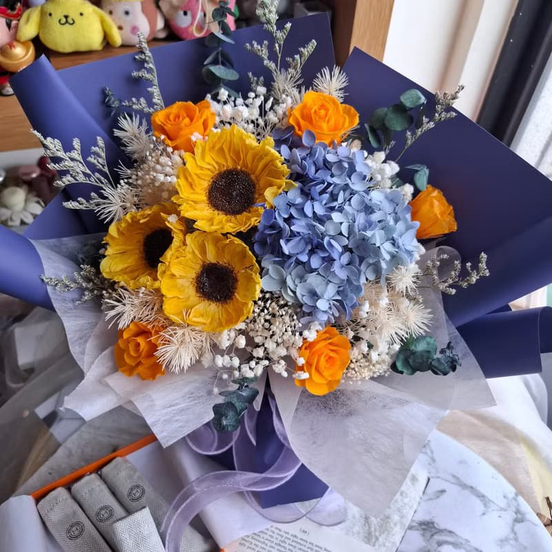 韓系永生向日葵繡球花束 向日葵花束 男士花束 畢業 父親節花束