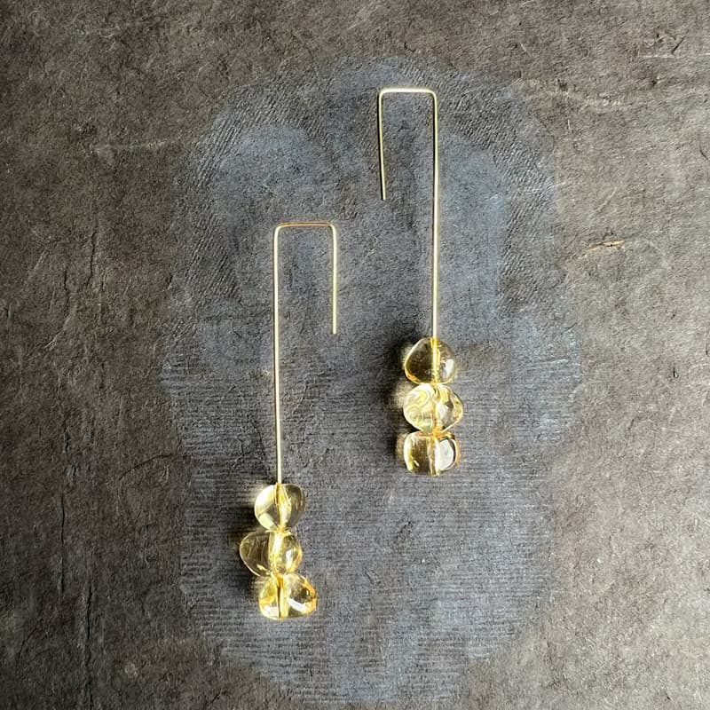 14kgf Citrine Square Line Pierced Earrings Gift Box